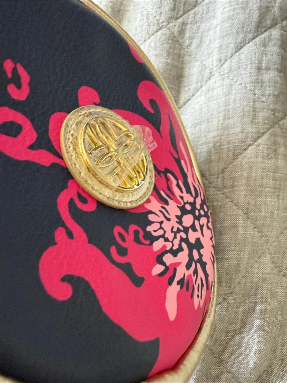 Lilly Pulitzer Navy and Hot Pink Round Floral Coin Case